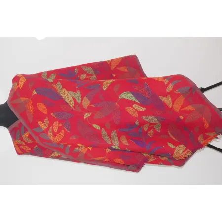 Damski wełniany szal czerwony dwustronny liście