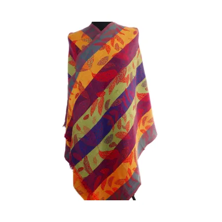 Damski wełniany szal czerwony dwustronny liście