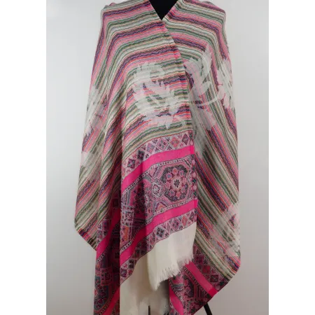 Stylowy damski wełniany szal dwustronny w kwiaty i wzory azteckie