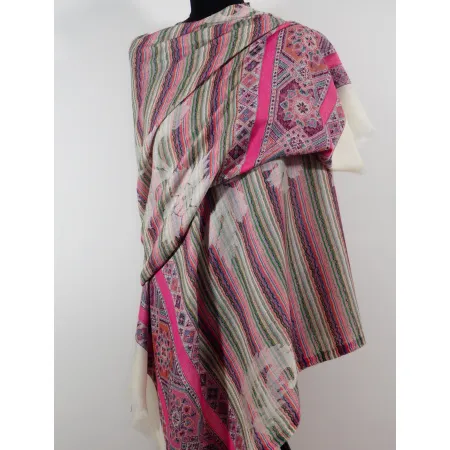 Stylowy damski wełniany szal dwustronny w kwiaty i wzory azteckie