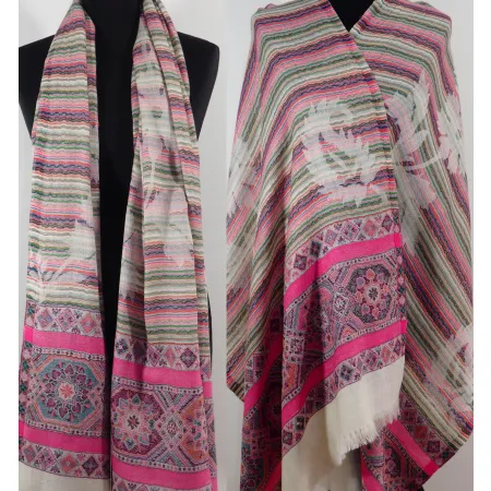 Stylowy damski wełniany szal dwustronny w kwiaty i wzory azteckie