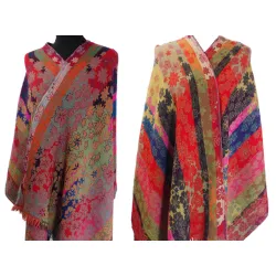 Damski szal dwustronny w kwiaty z wełny merynosów