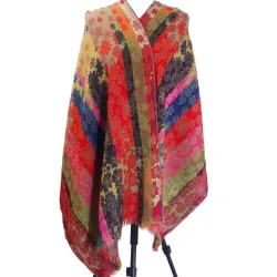 Damski szal dwustronny w kwiaty z wełny merynosów