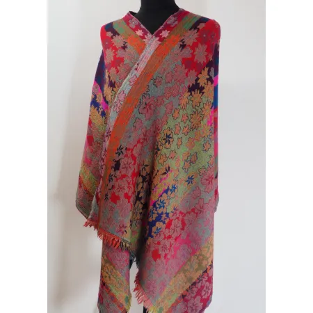 Damski szal dwustronny w kwiaty z wełny merynosów