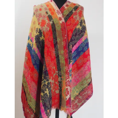 Damski szal dwustronny w kwiaty z wełny merynosów