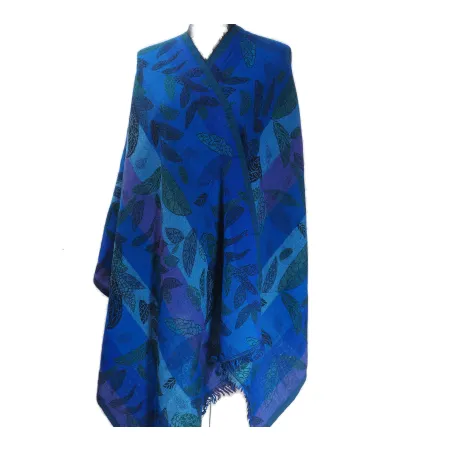 Elegancki granatowy damski szal z wełny z merynosów