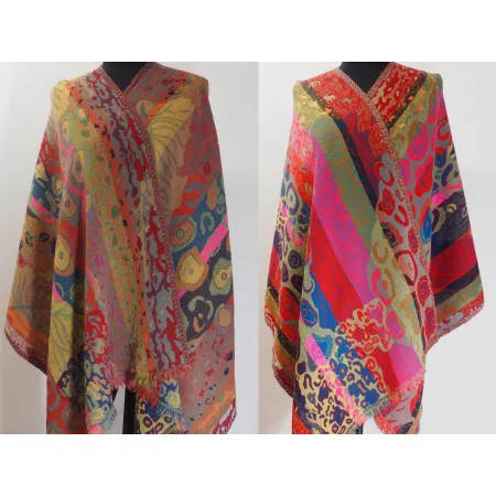 Damski kolorowy szal dwustronny z wełny merynosów