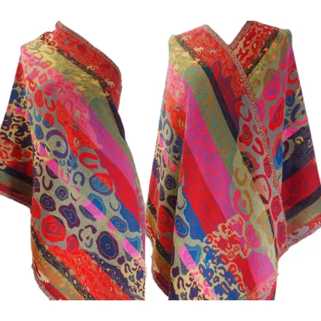 Damski kolorowy szal dwustronny z wełny merynosów