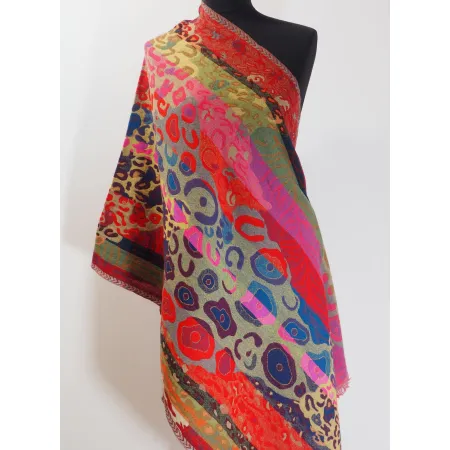 Damski kolorowy szal dwustronny z wełny merynosów