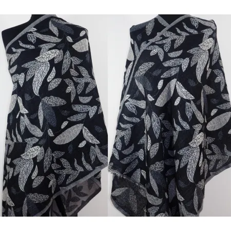 Damski szal wełny z merynosów dwustronny w liście