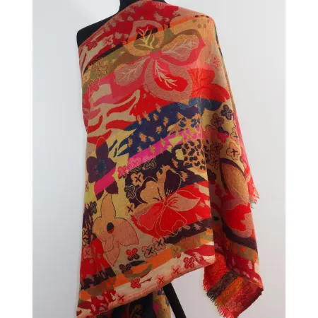 Szal dwustronny boho etno kolorowy wełna merynosów