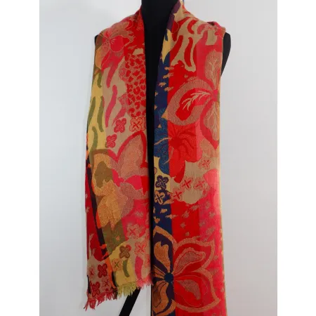 Szal dwustronny boho etno kolorowy wełna merynosów