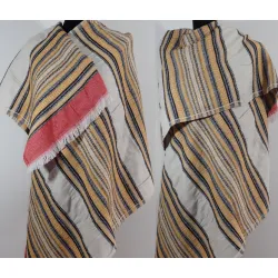 Damsko męski kremowy gruby szal dwustronny jakowy Aztecki