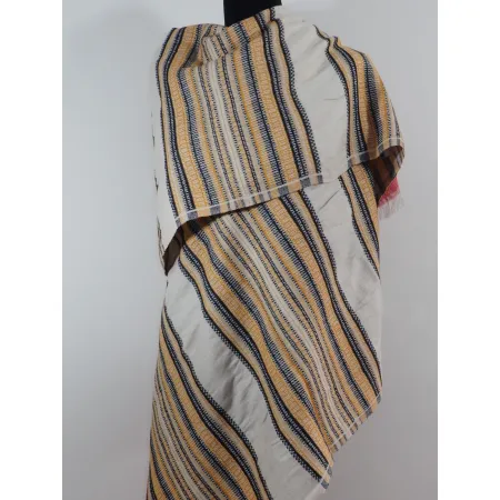 Damsko męski kremowy gruby szal dwustronny jakowy Aztecki