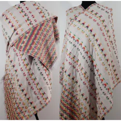 Damski kremowy szal dwustronny z wełny Jaka we wzory azteckie