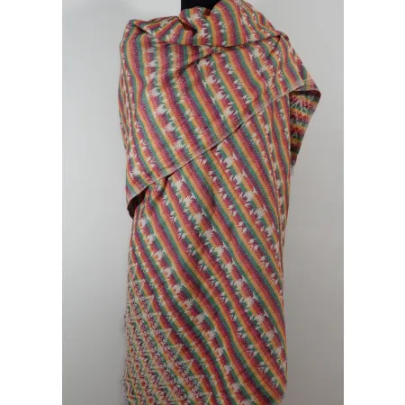 Damski kremowy szal dwustronny z wełny Jaka we wzory azteckie