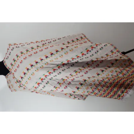 Damski kremowy szal dwustronny z wełny Jaka we wzory azteckie