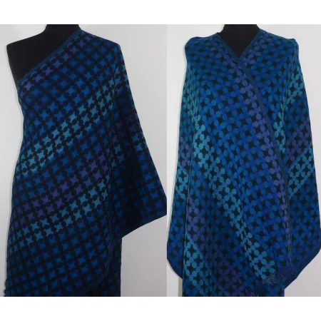 Damski wełniany szal merino granatowy Piksel