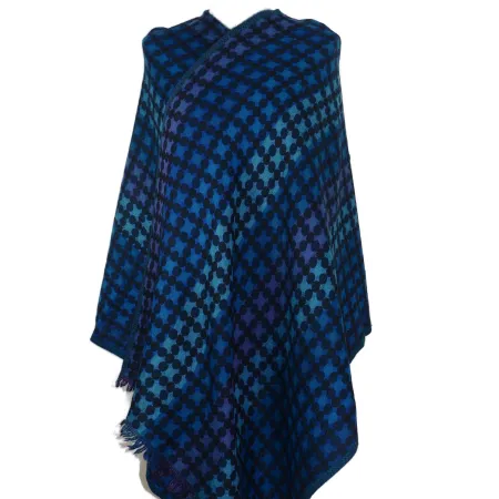 Damski wełniany szal merino granatowy Piksel