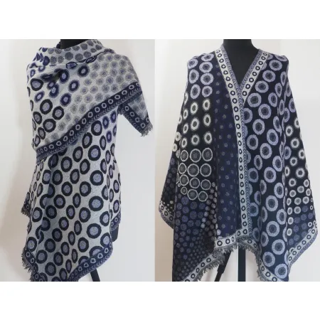 Damski męski wełniany szal merino dwustronny Czarno biały