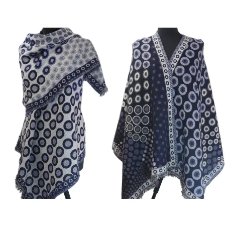 Damski męski wełniany szal merino dwustronny Czarno biały