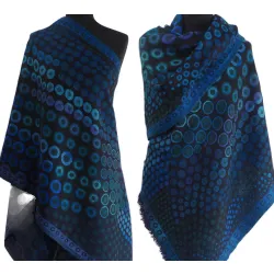 Elegancki granatowy duży szal dwustronny z wełny z merynosów