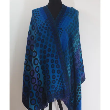 Elegancki granatowy duży szal dwustronny z wełny z merynosów