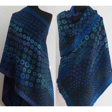 Elegancki granatowy duży szal dwustronny z wełny z merynosów