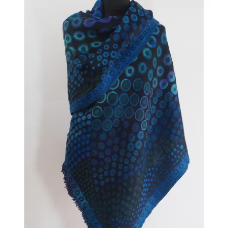 Elegancki granatowy duży szal dwustronny z wełny z merynosów