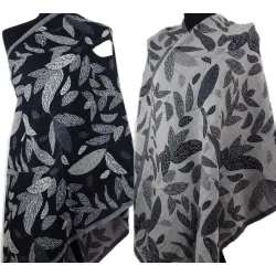 Damski męski szal dwustronny w liście z wełny z merynosów