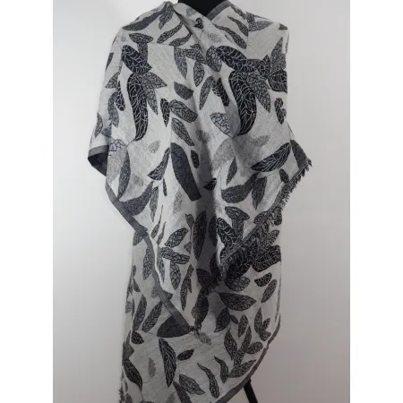 Damski męski szal dwustronny w liście z wełny z merynosów