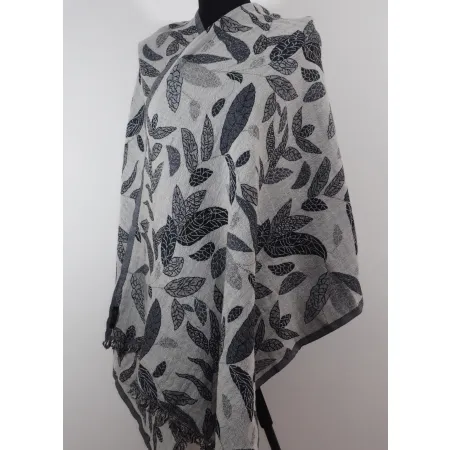 Damski męski szal dwustronny w liście z wełny z merynosów