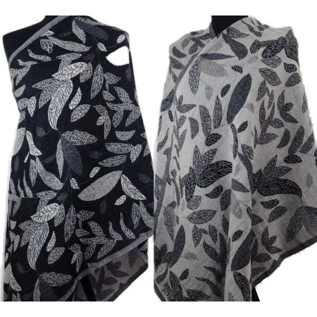 Damski męski szal dwustronny w liście z wełny z merynosów