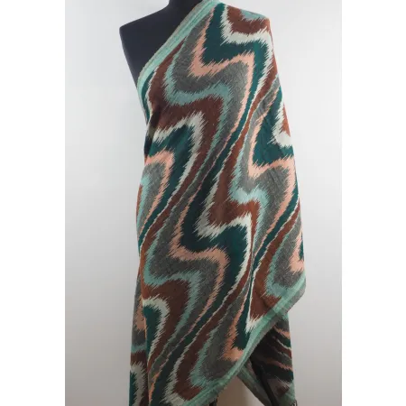 Damski szal etniczny Ikat z wełny z merynosów