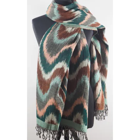 Damski szal etniczny Ikat z wełny z merynosów