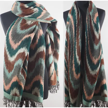 Damski szal etniczny Ikat z wełny z merynosów
