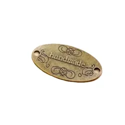 Metalowa Metka Handmade – Owalna Naszywka Miedziana wintaż